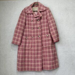 Vintage Maison Mendessolle Coat Womens Medium Pink Plaid Double Breasted 60s